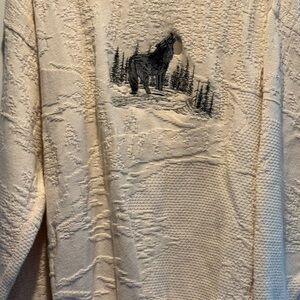 Cream and Black Crewneck Sweater with Woodland Design